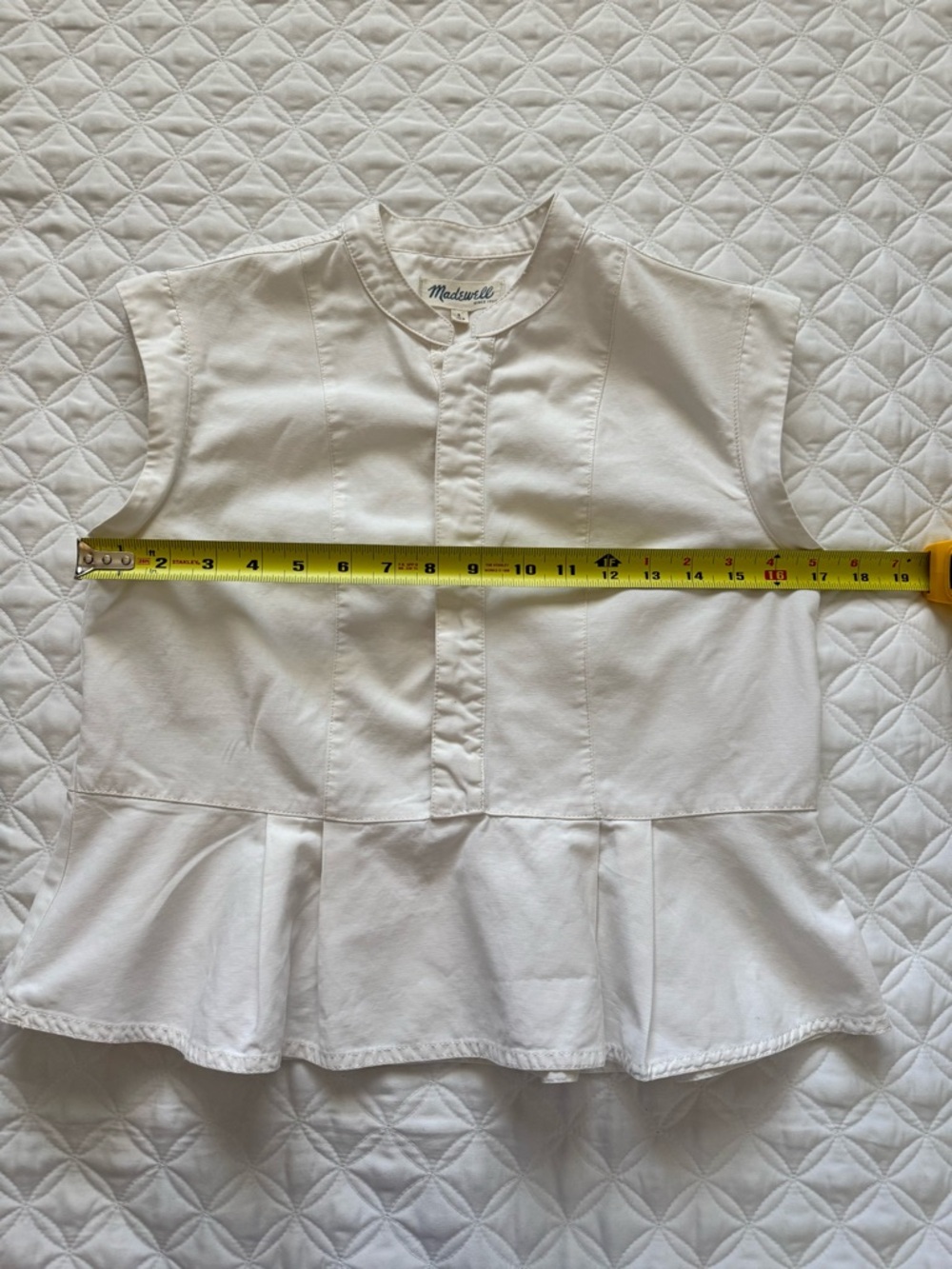 Madewell White Hidden Button Placket Sleeveless Pleated Peplum Top Size 2 - Picture 6 of 16
